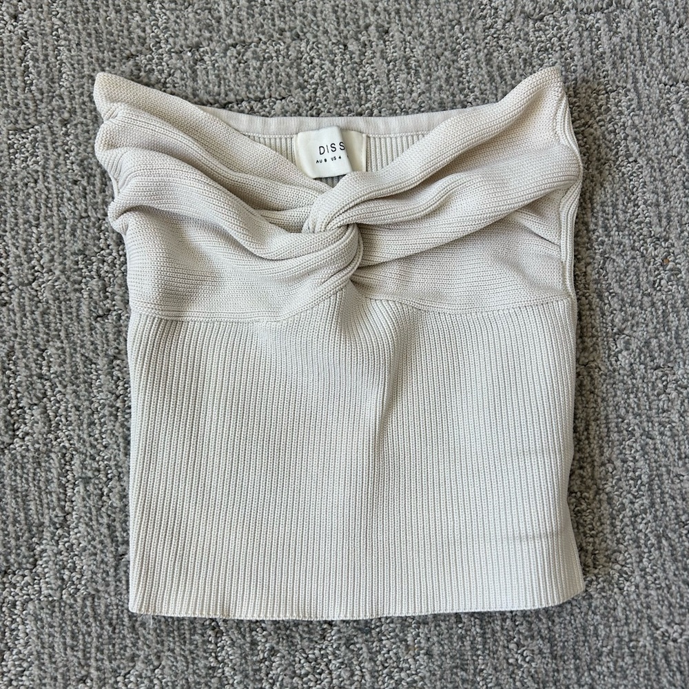 DISSH Twist Front Knit Top in Cream